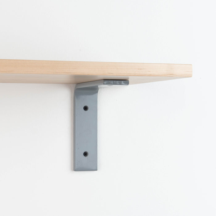 Leif Maple Wall Shelf with light maple glue-up and smooth grey metal L bracket for minimalist floating shelf support