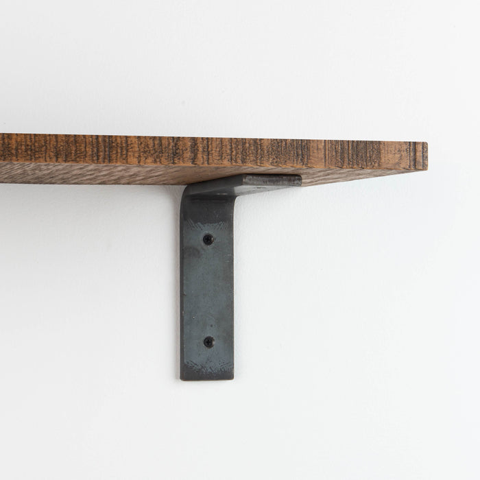 Leif Nutmeg Rustic Wall Shelf with solid alder wood and wide matte black metal L bracket for durable wall storage
