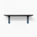 Leif Tungsten Wall Shelf with solid alder wood and wide matte blue metal brackets for minimalist wall shelf display and organization