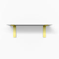 Leif White Wall Shelf with satin finish Alder wood and yellow metal floating shelf brackets for modern wall display and organization