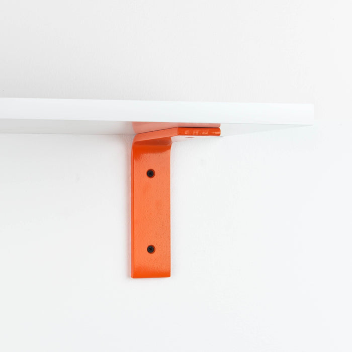 Leif White Wall Shelf with vibrant orange L bracket for sturdy wood floating shelf support and modern wall display