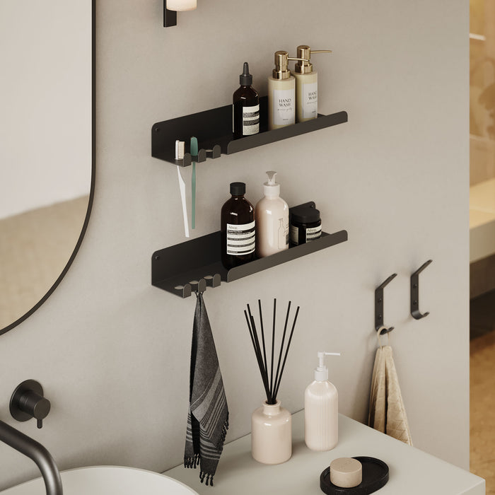 Lippie Stainless Steel Shower Ledge in black steel with minimalist design for durable, wall-mounted bathroom storage