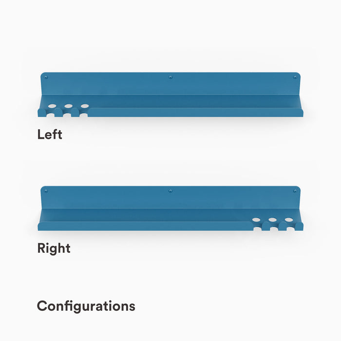Lippie Stainless Steel Shower Ledge in blue steel with dual left and right hole configurations for versatile wall storage