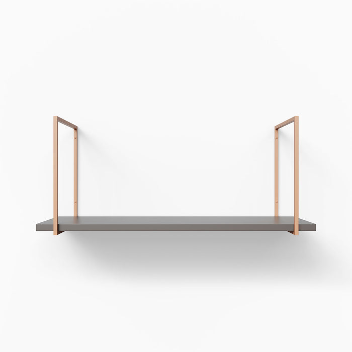 Lloyd Arsenic Tiered Shelf with dark wood ledge and slim metal floating shelf brackets for minimalist wall display