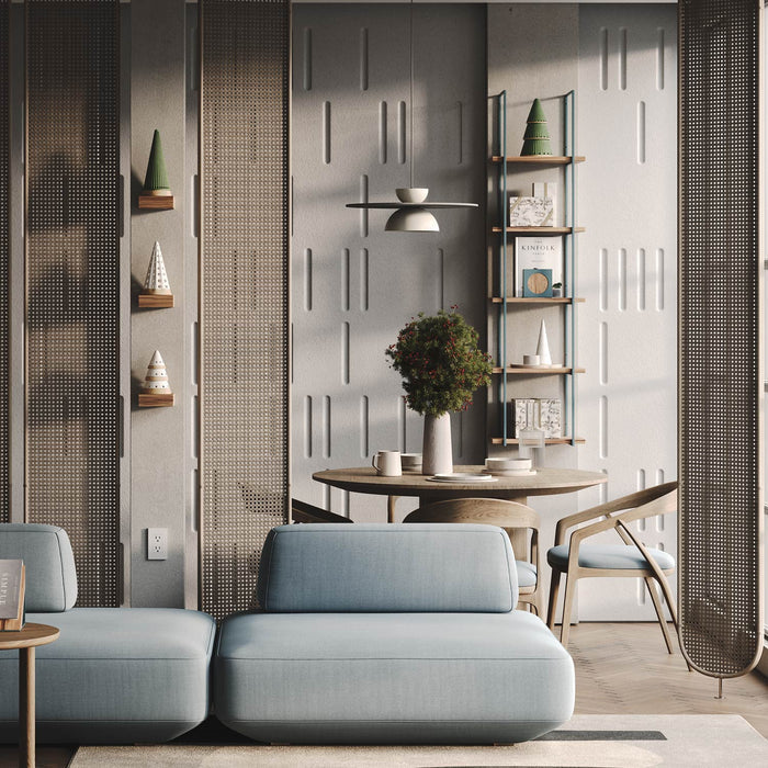 Lloyd White Tiered Shelf with clean white ledges and minimalist metal brackets in a modern dining room setting