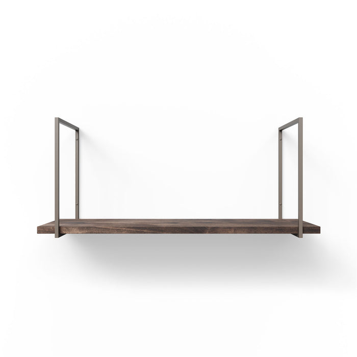 Lloyd Espresso Tiered Shelf with rich espresso wood ledge and minimalist metal floating shelf brackets for sleek wall display