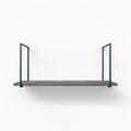 Lloyd Hatch Grey Rustic Tiered Shelf with textured wood ledge and simple grey metal floating shelf brackets for wall display