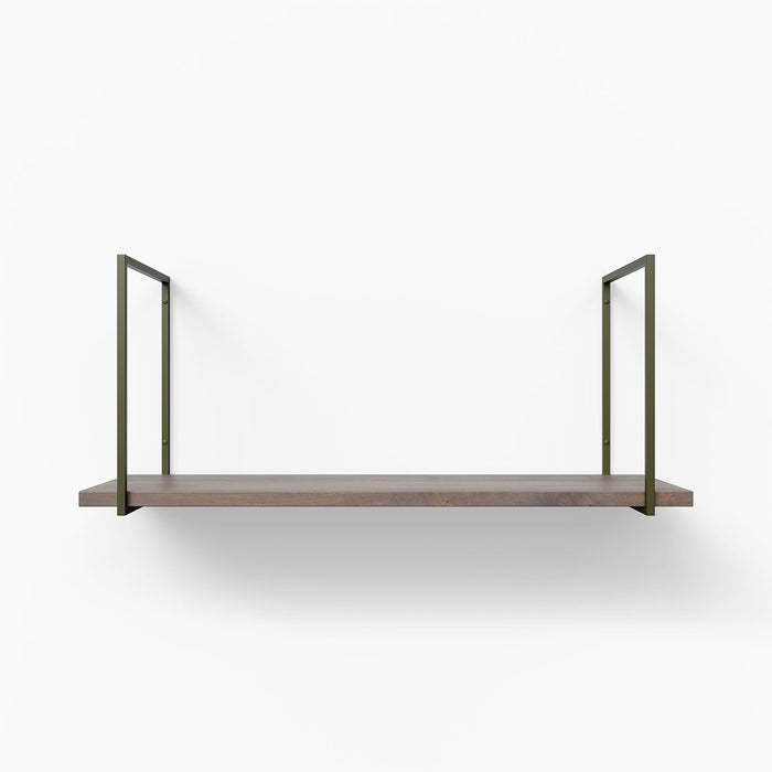Lloyd Hatch Grey Tiered Shelf featuring a single textured wood ledge with minimalist metal floating shelf brackets