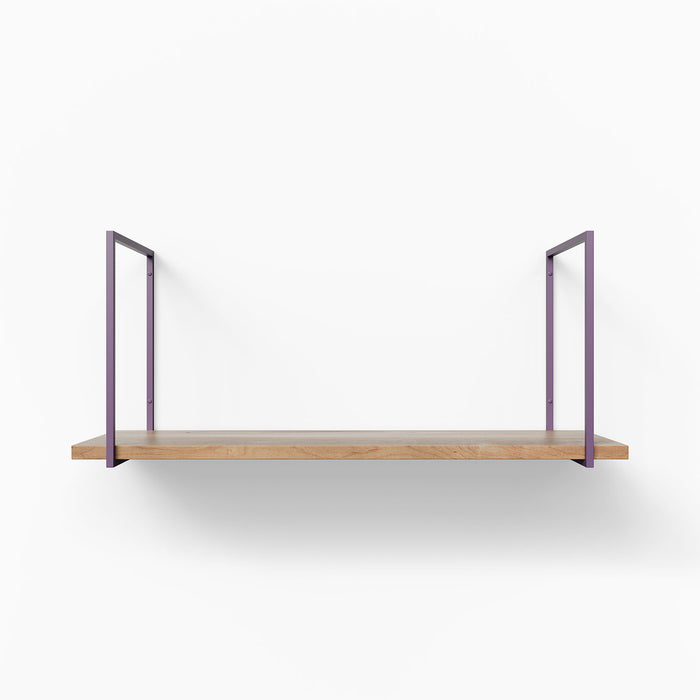 Lloyd Maple Tiered Shelf with smooth maple wood ledge and minimalist purple metal floating shelf brackets for modern wall display