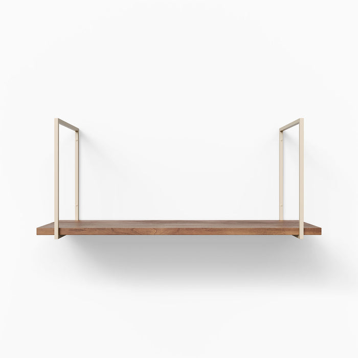 Lloyd Nutmeg Tiered Shelf with warm wood ledge and minimalist light metal floating brackets for modern wall display