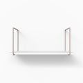 Lloyd White Tiered Shelf with solid white surface and slender muted purple steel frame for stylish wall display and organization