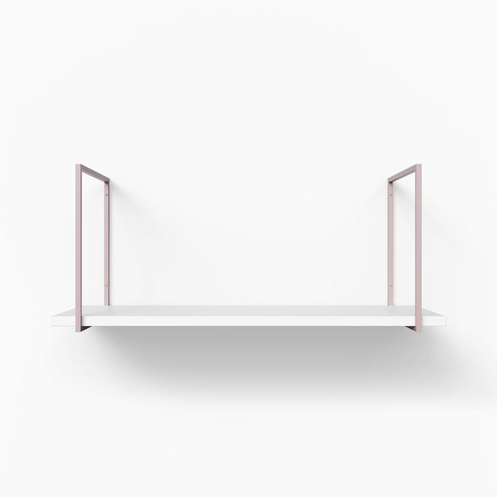 Lloyd White Tiered Shelf with solid white surface and slender muted purple steel frame for stylish wall display and organization