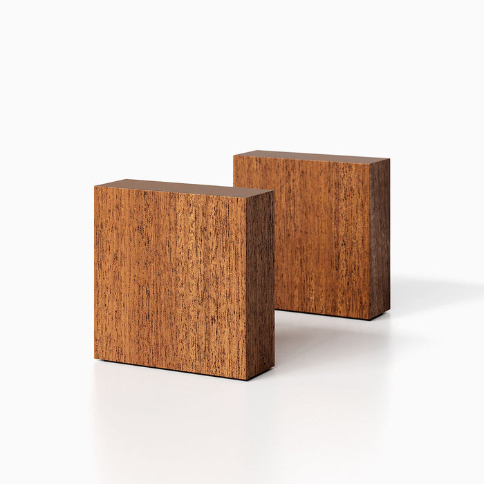 The Maggie Square Product (mahogany finish) pictured against a white background. Two bookends positioned in the center, one slightly off center, in front of the other.