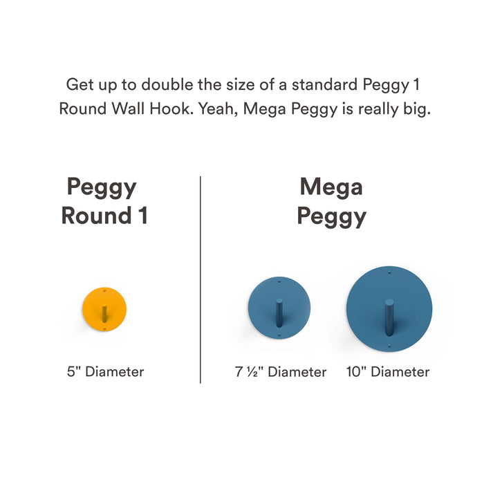 Mega Peggy Round 1 Wall Hook in blue steel with oversized 10-inch diameter for bold and functional wall organization