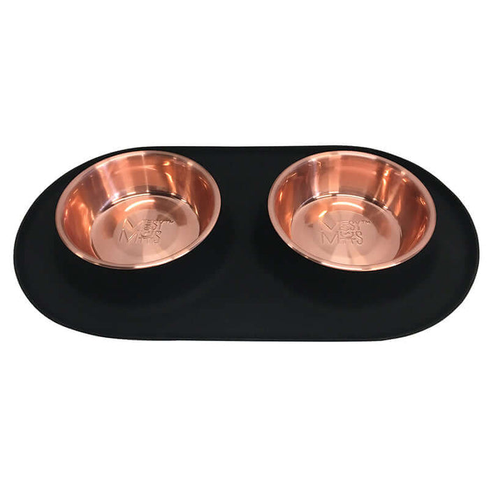 Messy Mutts Double Silicone Dog Feeder with Copper Colored Bowls, 3 Cups Per Bowl