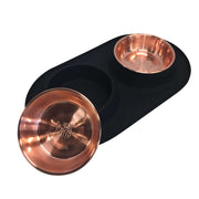 Messy Mutts Double Silicone Dog Feeder with Copper Colored Bowls, 3 Cups Per Bowl