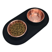 Messy Mutts Double Silicone Dog Feeder with Copper Colored Bowls, 3 Cups Per Bowl