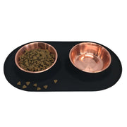 Messy Mutts Double Silicone Dog Feeder with Copper Colored Bowls, 3 Cups Per Bowl