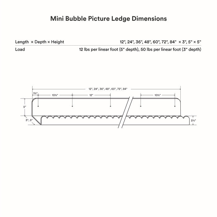 Mini Bubble Picture Ledge with compact bubble pattern in steel, designed for sleek wall display and efficient organization.