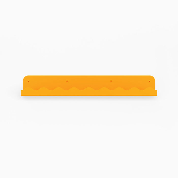 Mini Wave Picture Ledge in bright orange with distinctive wave pattern for functional and stylish wall display by Shelfology