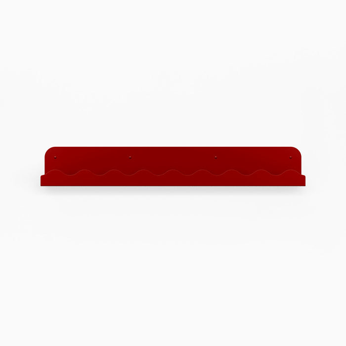 Mini Wave Picture Ledge in vibrant red steel with wave pattern for sleek wall shelves and display organization solutions