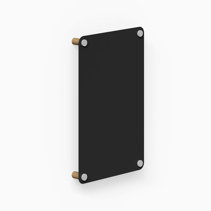 Morgan Magnet Board in black with minimalist design featuring metal corners and wooden wall mounts for versatile organization and display.