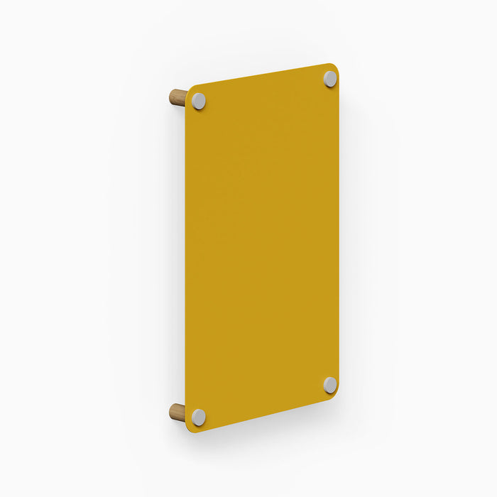 Morgan Magnet Board in mustard yellow with stainless steel magnets and wooden supports, minimalist wall organization for versatile display.