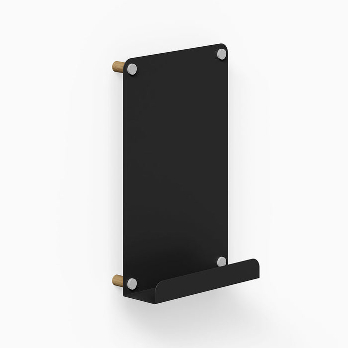 Morgan Magnet Ledge Board in black with a minimal design featuring a magnetic surface and a small ledge for displaying photos or organizing notes, made from durable materials.