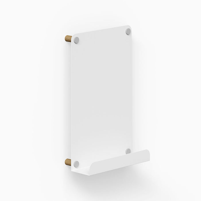 Morgan Magnet Ledge Board with minimalist design featuring a clear magnetic whiteboard and a small ledge for display or organization by Shelfology.