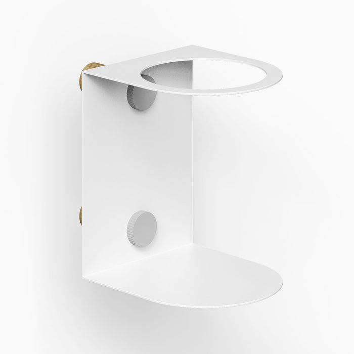 Morgan Pegboard Cup Holder in white metal with minimalist design attaches to pegboard for secure and functional wall organization.