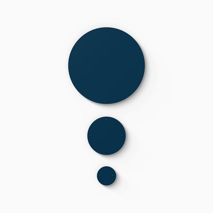 Mosey Shapes Circle Magnet Board set in deep navy with rust-resistant steel surfaces and secure wall mounts