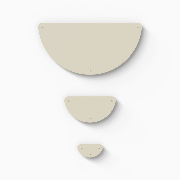 Mosey Shapes Half-Circle Magnet Board in soft beige steel with modular design for creative shelf and wall display organization