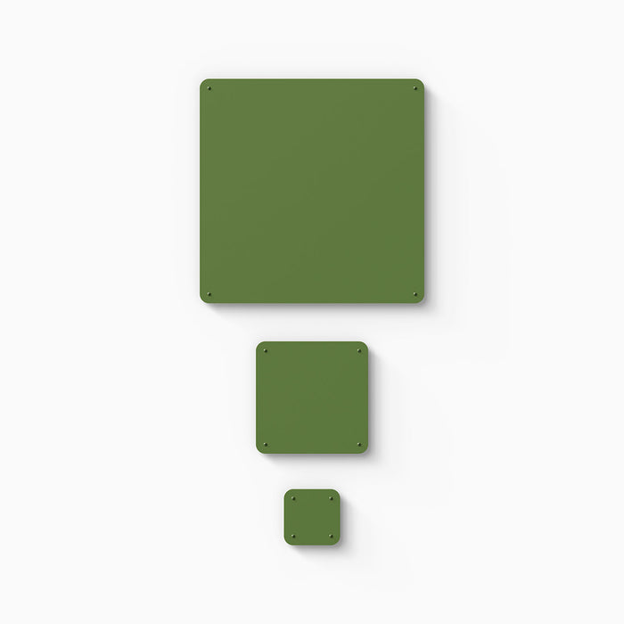 Mosey Shapes Square Magnet Board in muted green steel with three sizes for flexible wall display and organization