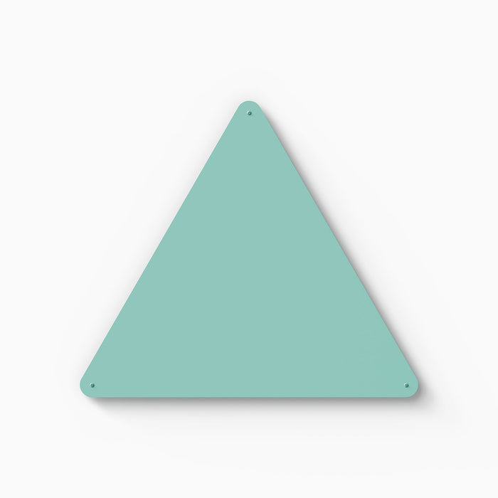 Mosey Shapes Triangle Magnet Board in aqua steel with minimalist design for versatile wall display and organization