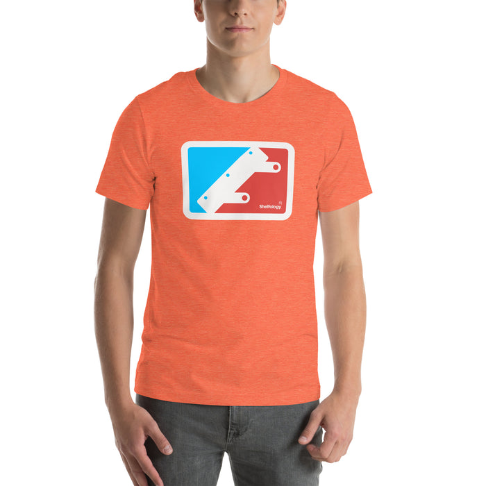 National Bracket Association T-shirt in heather orange with blue and red bracket graphic, casual unisex fit by Shelfology