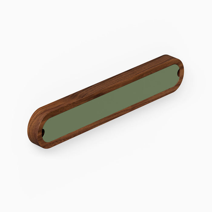Nico Knife Rail with sleek minimalist walnut frame and army green stainless steel insert designed for durable, functional wall organization.