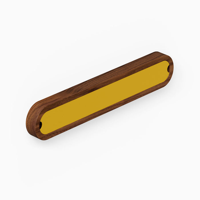 Nico Knife Rail featuring a minimalist walnut wood frame with a functional stainless steel surface, designed for organized wall display.