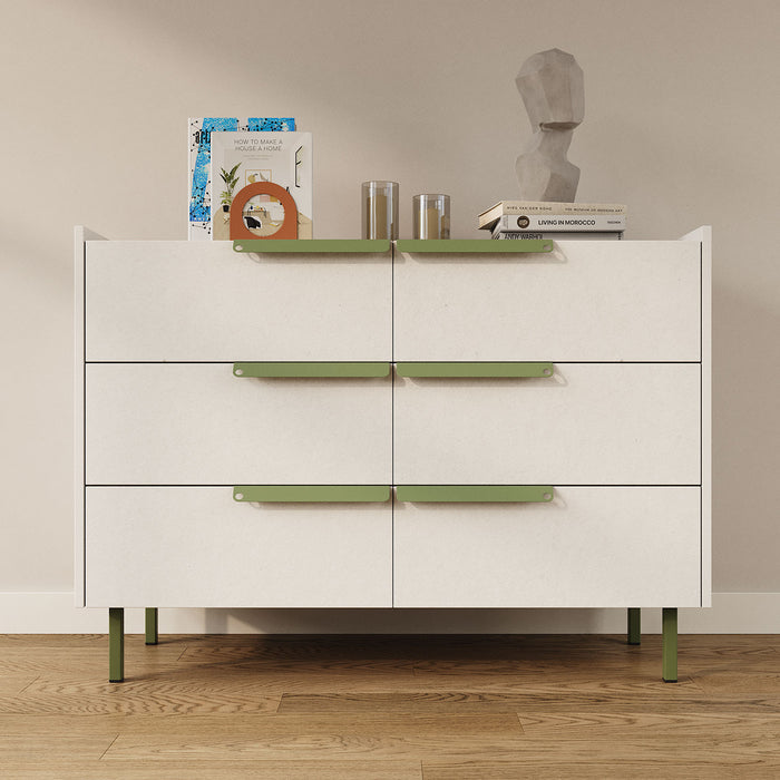 Nolan Square Cabinet Foot Hardware in muted green supporting minimalist white cabinet showcasing clean lines and solid furniture base.