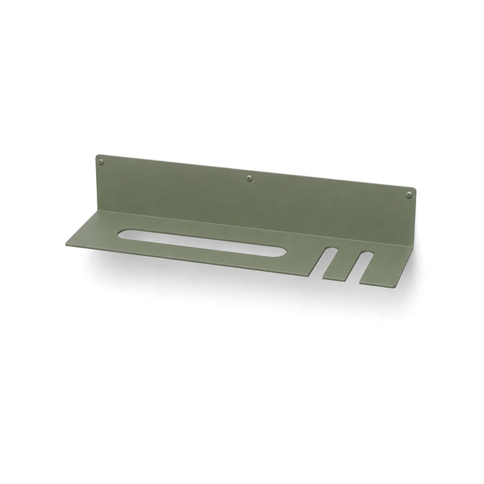 On Deck Baseball & Softball Shelf in olive green steel with a sleek wall-mounted design engineered to hold game balls and bats efficiently.