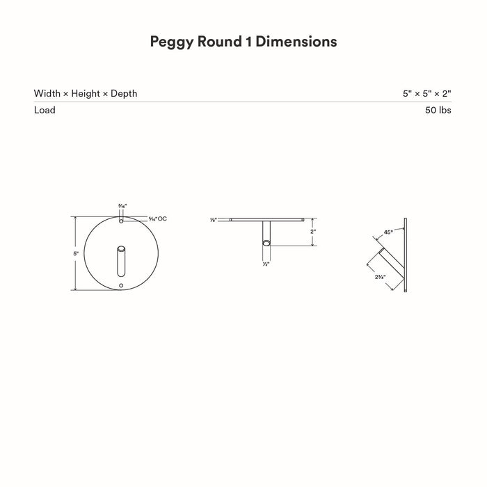 Peggy Round 1 Wall Hook with compact round design for strong, minimalist wall hooks suited to versatile organization needs by Shelfology