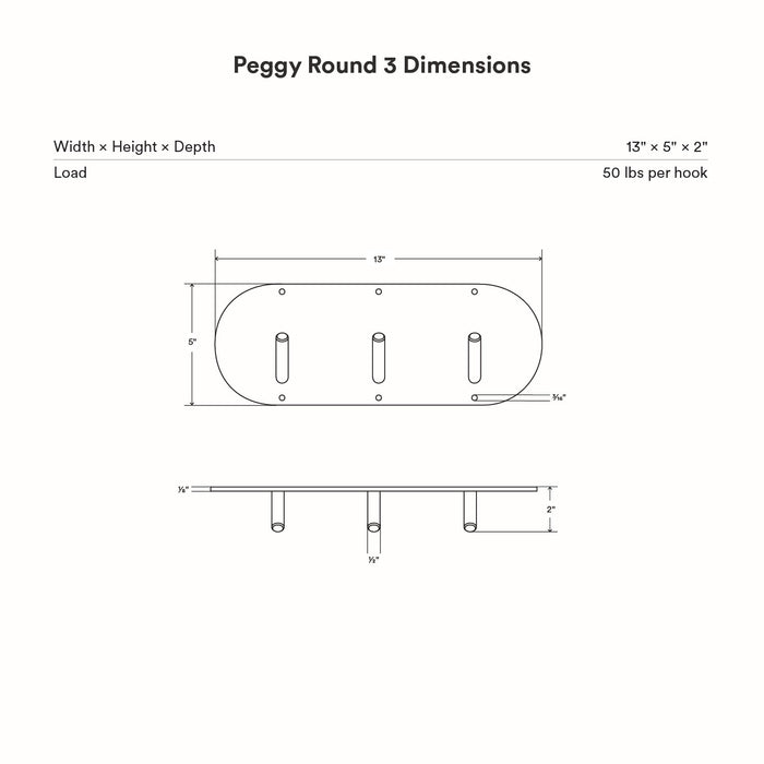 Peggy Round 3 Wall Hook with three hooks, designed for strong, functional wall organization and lasting durability by Shelfology