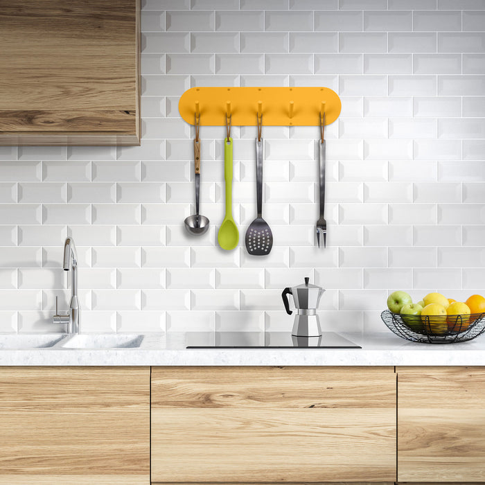 Peggy Round 5 Wall Hook in vibrant orange steel for stylish kitchen organization and space-saving storage by Shelfology