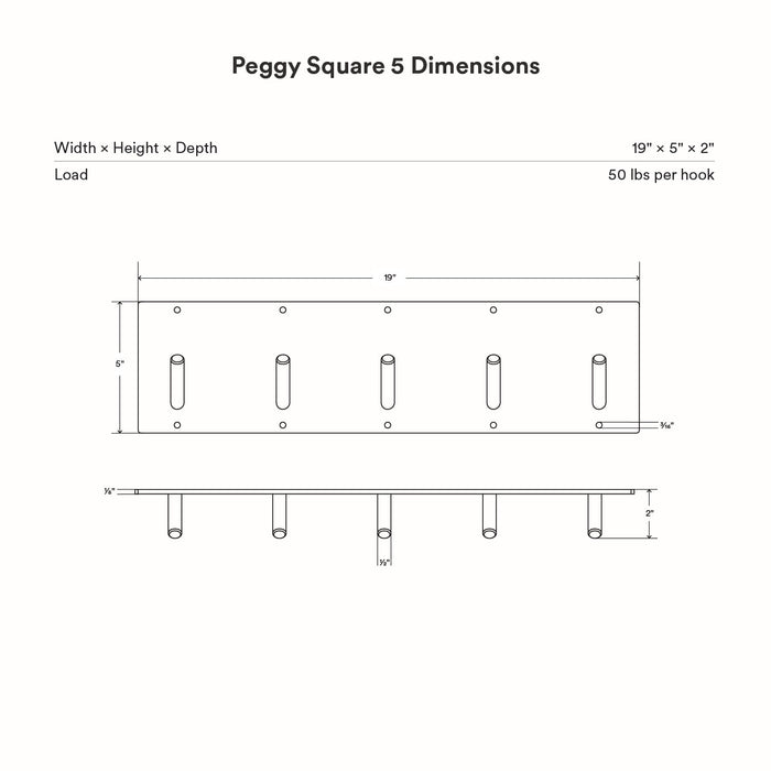 Peggy Square 5 Wall Hook in metal with five hooks designed for durable and functional wall organization solutions