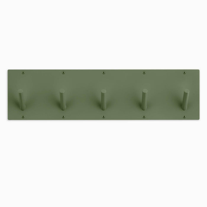 Peggy Square 5 Wall Hook in matte olive green metal with five sturdy pegs for minimalist wall hooks and organized storage