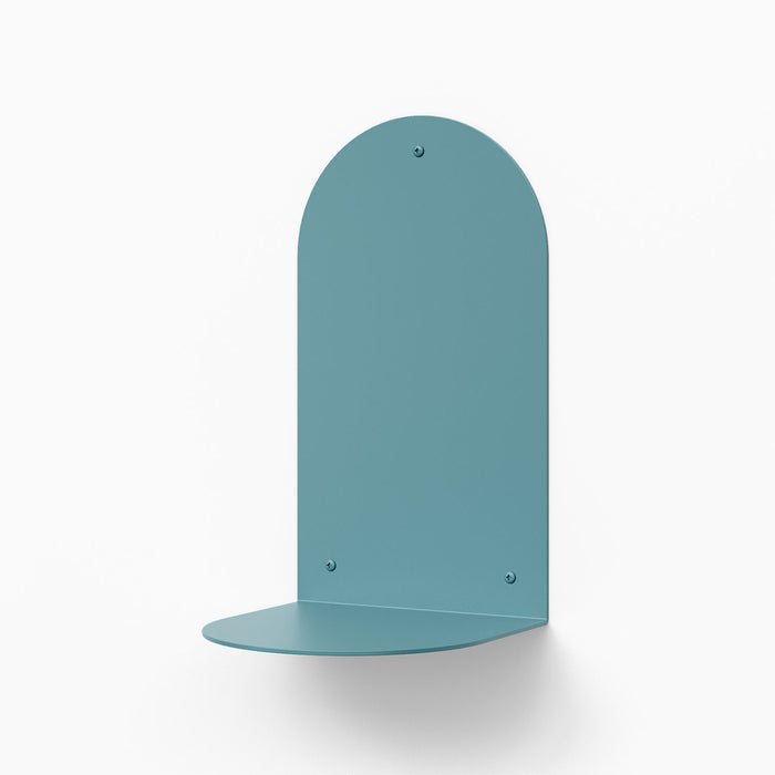 Perch Round Plant Shelf in matte steelleyblue steel with minimalist floating design for versatile wall display and organization