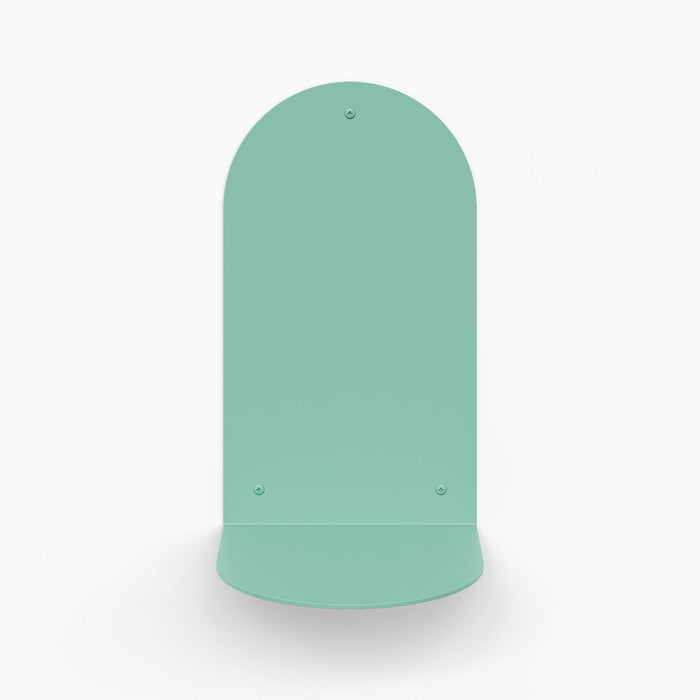 Perch Round Plant Shelf in soft aquamarine steel with smooth curved design for modern wall display and organization