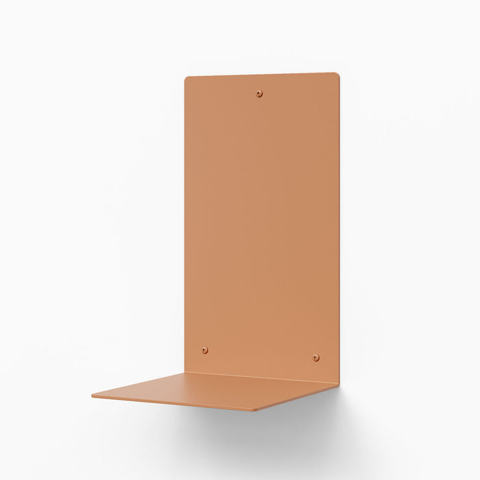 Perch Square Plant Shelf in rust-colored steel with minimalist design for versatile wall shelf and display space