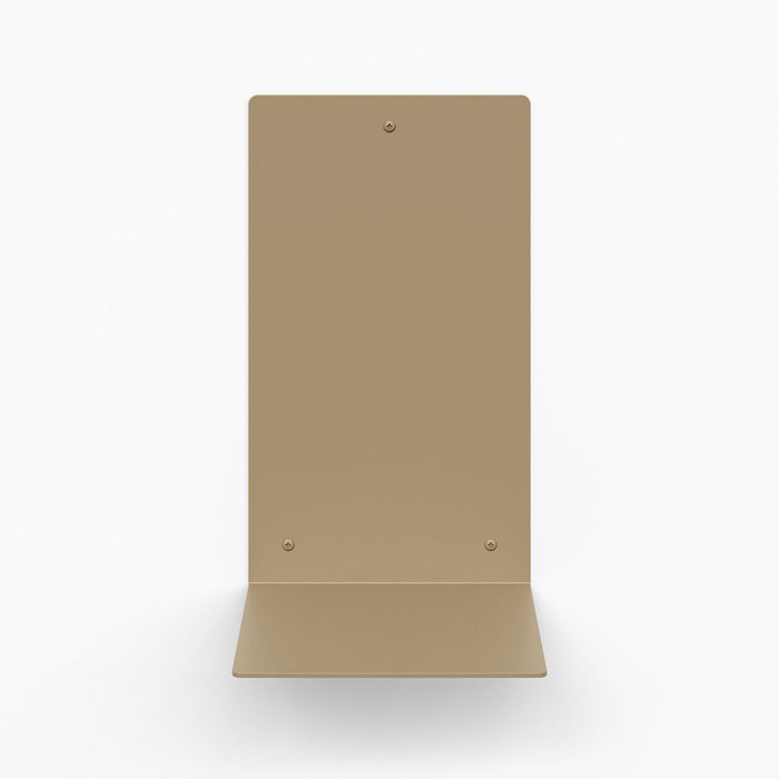 Perch Square Plant Shelf in muted tan steel featuring a simple floating ledge for modern wall display and organization