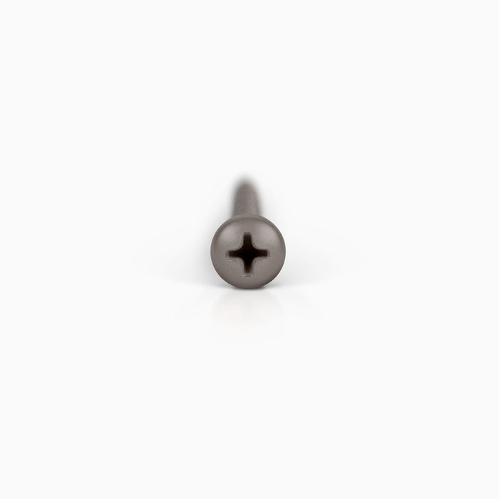 Powder Coated Fasteners (12ct) in arsenic finish with Phillips head, designed for secure floating shelf hardware installation