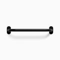 Front view of a blackmatte colored Randle monkey bar handle. Fasteners are visible, mounted against a white wall background.